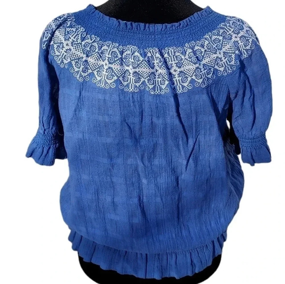 Tory Burch Blue Womens Blouse with Tassels Tie S/P 100%Cotton - Picture 6 of 12